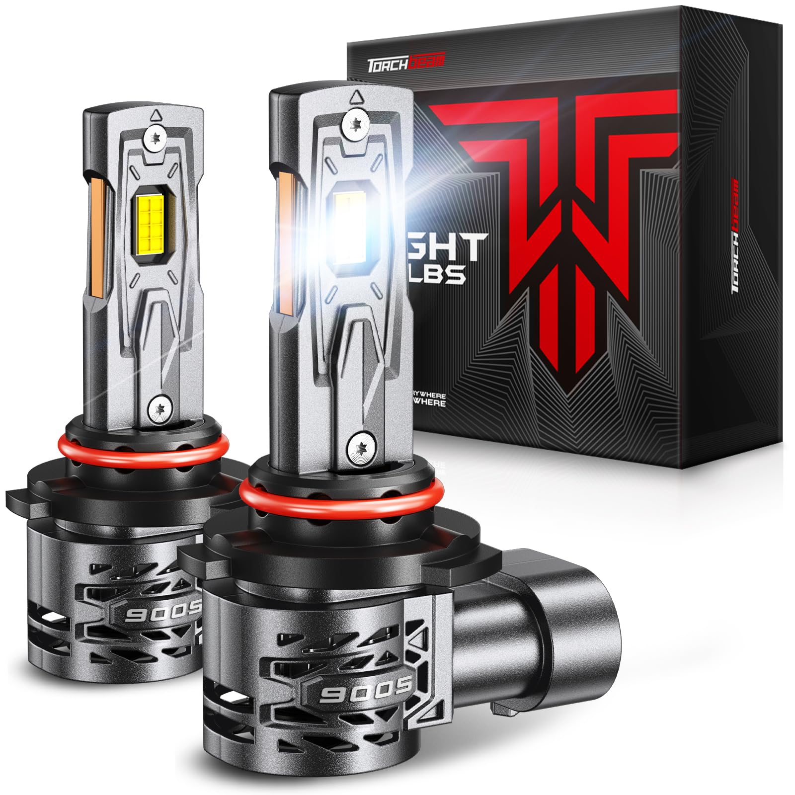 Torchbeam 2026 1500% Super Brighter 9005/HB3 Bulbs, 110,000LM, 1:1 Size, 6500K Cool White, 100000Hrs Long Life with 25000RPM Cooling Fan, 360° Adjustable Beam, 3 Min Install, Plug &amp; Play, Pack of 2