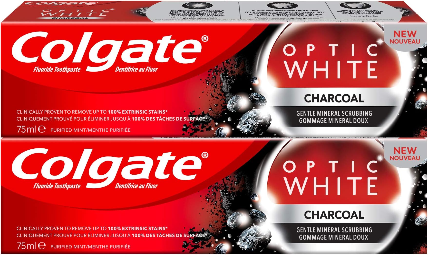 Colgate Optic White Charcoal Whitening Toothpaste 75ml Pack Of 2