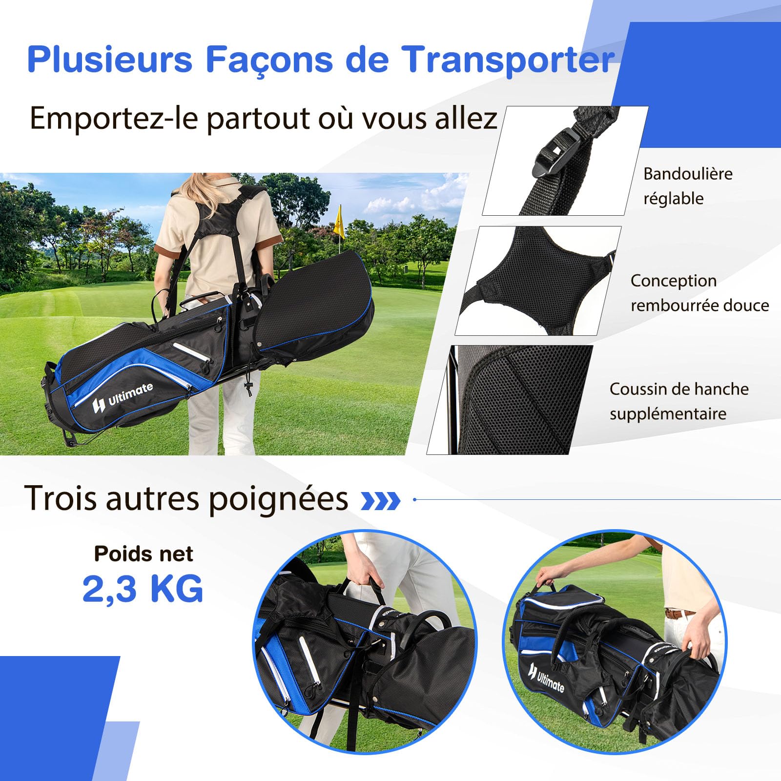 GOPLUS - Bolsa de golf con soporte de 14 compartimentos, bolsa de golf trípode con doble tirantes, 6 bolsillos con cremallera, bolsa isotérmica, bolsa de lluvia, bolsa de golf portátil para hombres y