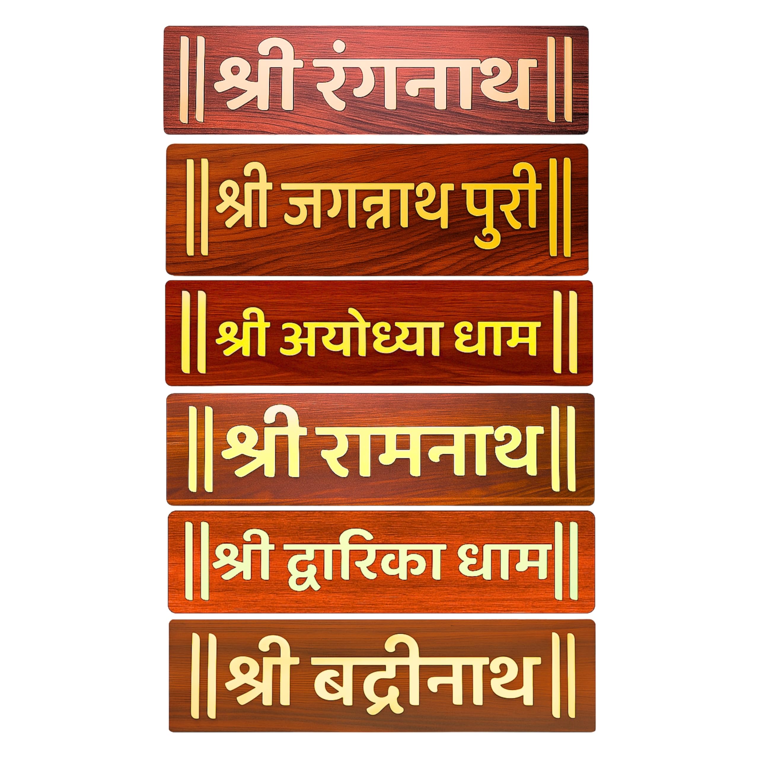 RetroVesta Wooden Nameplates Pack of 6 – Spiritual Theme Wall Decor with Golden Hindi Text | Char Dham Inspired Art for Kitchen, Living Room, Entrance, Pooja Room, Bedroom & Study-image-12
