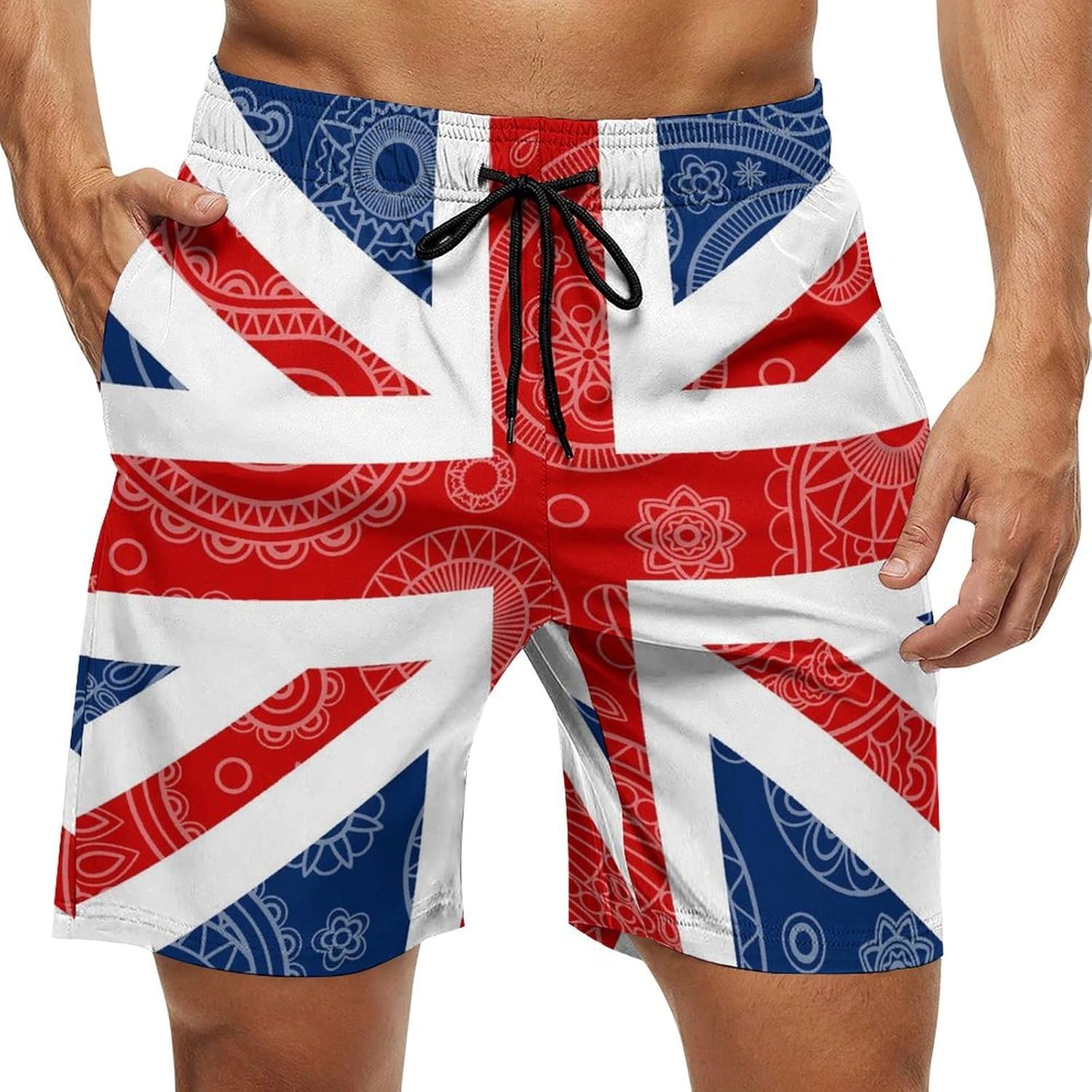 British Flag Paisley Pattern Casual Men's Swim Trunks Novelty Summer Beach Shorts Swimwear with Pocket