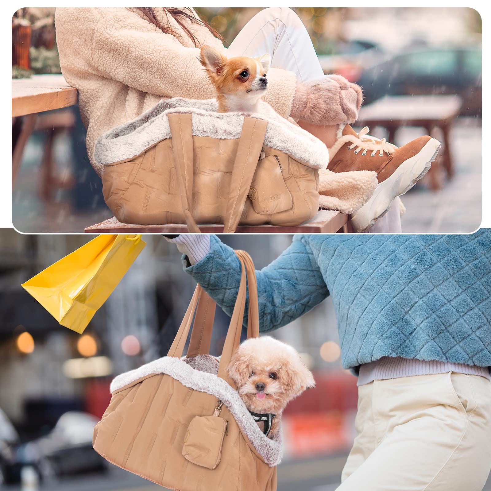 A 4 Pet Hundetasche für Hunde, Waschbar Welpentasche mit Futterbeutel Hunde, Tragetasche für kleinen Hund, Welpen, S: 40x20x24 cm, mehr Platz für die Lagerung, Khaki