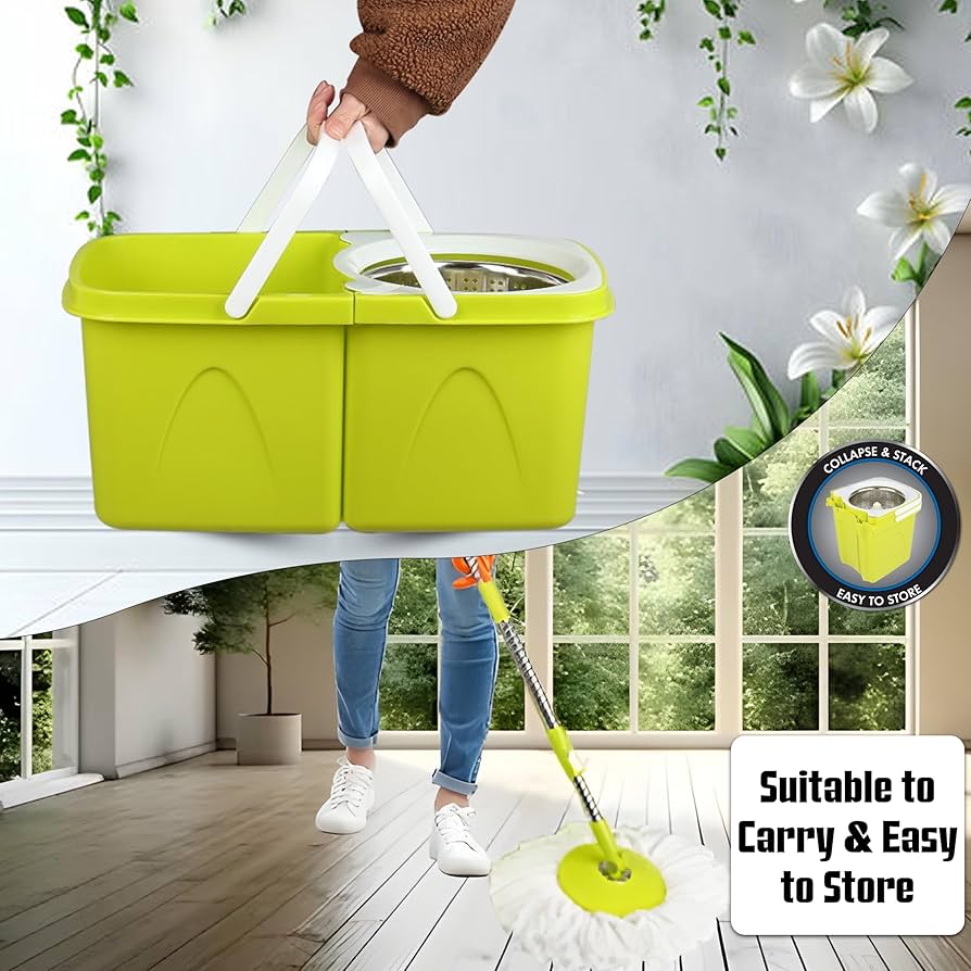 ARSUK Spin Mop Head Base Handle With 2 Microfibers Head Refills U2013 Stainless Steel Mops Stick/Rod/Pole Replacement For 360° Spin Buckets Systems, Universal Mop Handle For Floor Cleaning