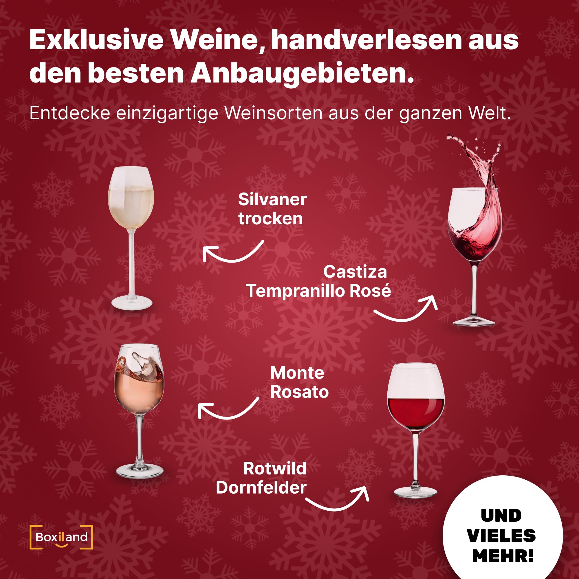 BOXILAND® Calendario de Adviento de Vinos 2025 [SELECCIÓN DE VINOS DE ALTA GAMA] – Calendario de Adviento de Alcohol Original – Calendario Navideño con 24 Variedades de Vino: Blanco, Tinto & Rosado