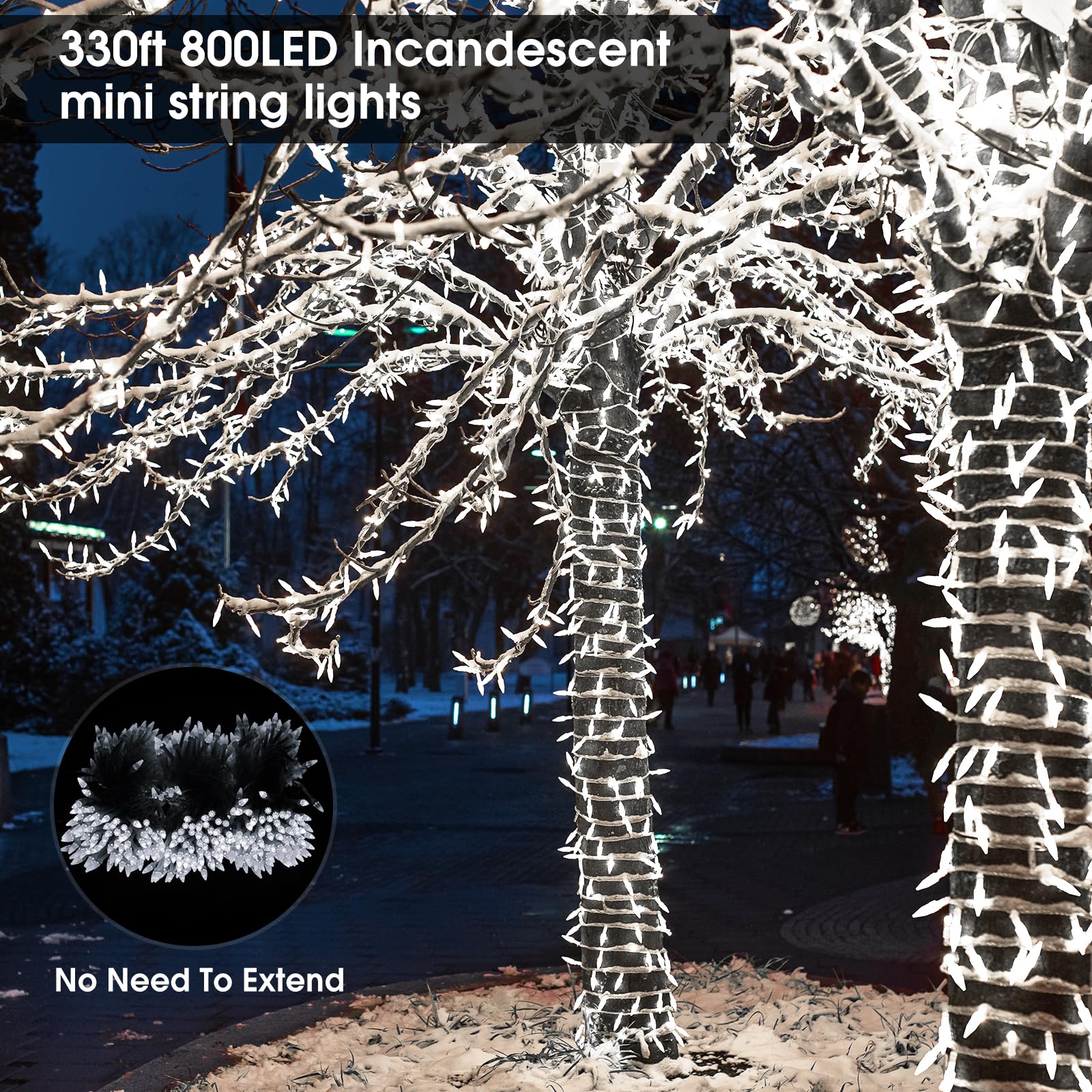 Lang Lichterkette Außen Strombetrieben,100M 800LEDs Mini Glühbirne Lichterkette Weihnachtsbeleuchtung Außen Innen Baum Lichterkette 8 Modi mit Fernbedienung, Timer,Wasserdicht(Weiss)
