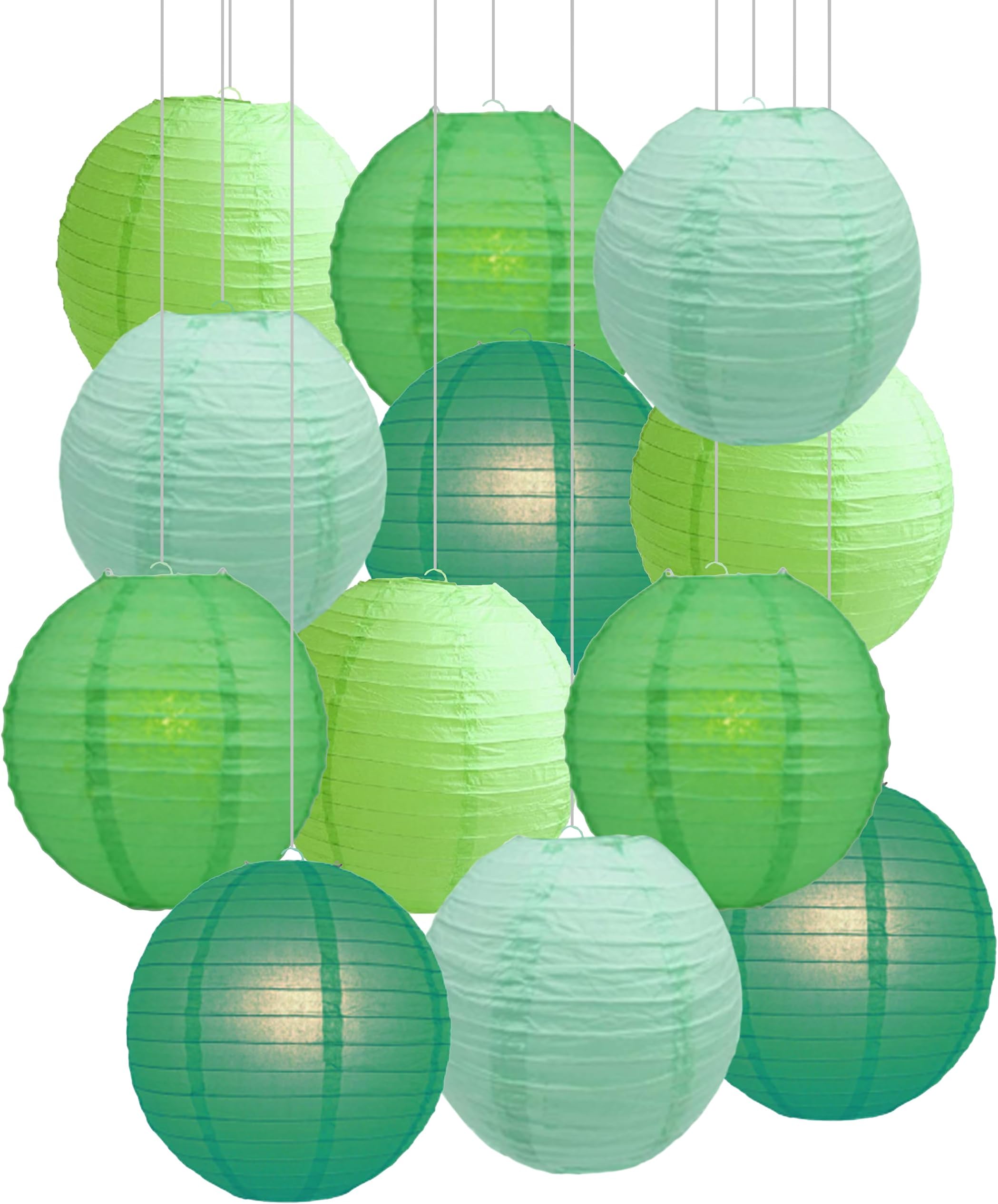 Paper Lanterns Mix Color Packs of 12 Round Paper Lanterns Lampshade Party Decorations (Green Shade, 12" (30 cm))