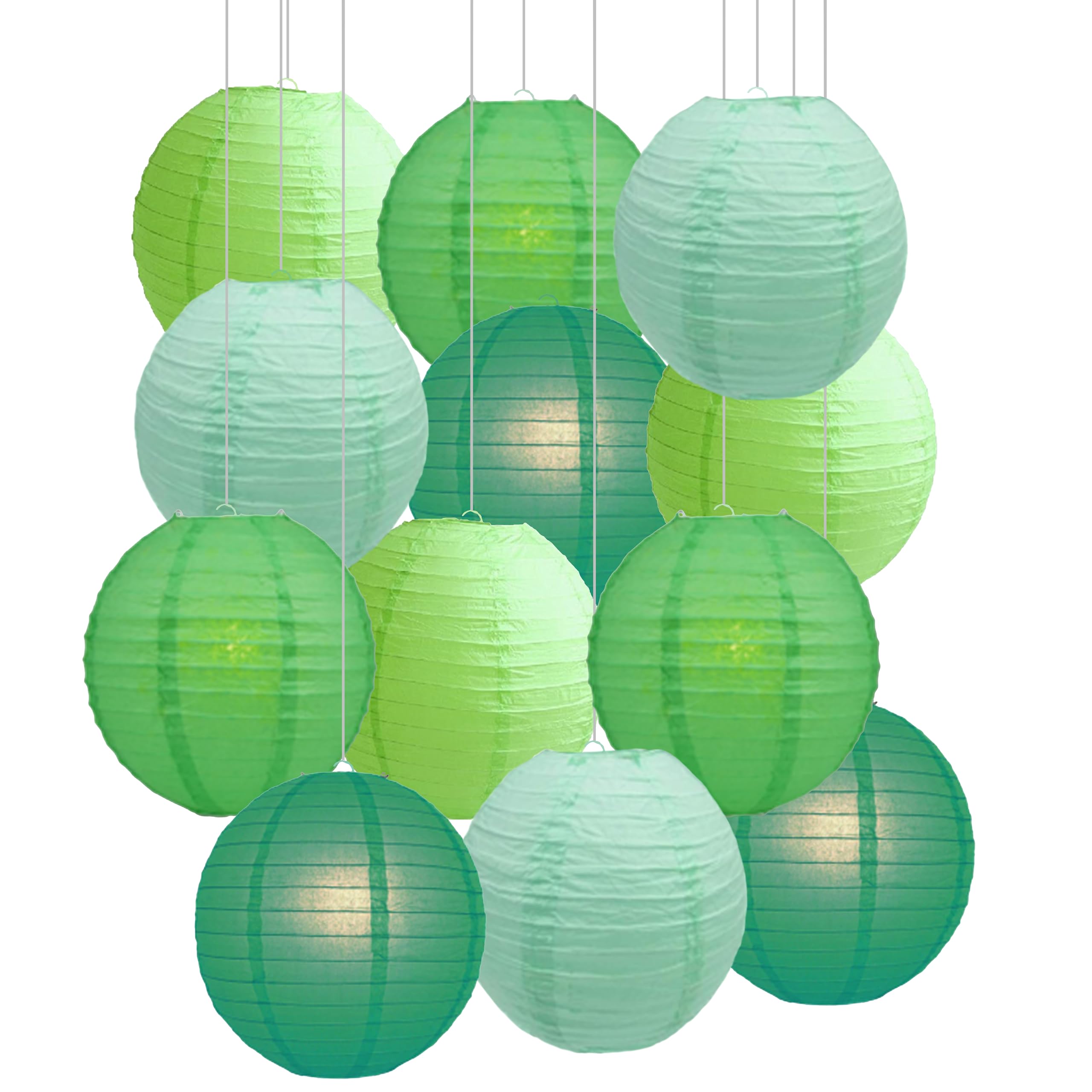 Paper Lanterns Mix Color Packs of 12 Round Paper Lanterns Lampshade Party Decorations (Green Shade, 12" (30 cm))