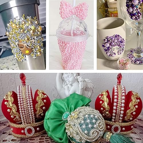 Miniatura 6 de Mezcla de perlas planas de 1.76 oz y diamantes de imitación de parte trasera plana para manualidades, diamantes de imitación de resina de color de