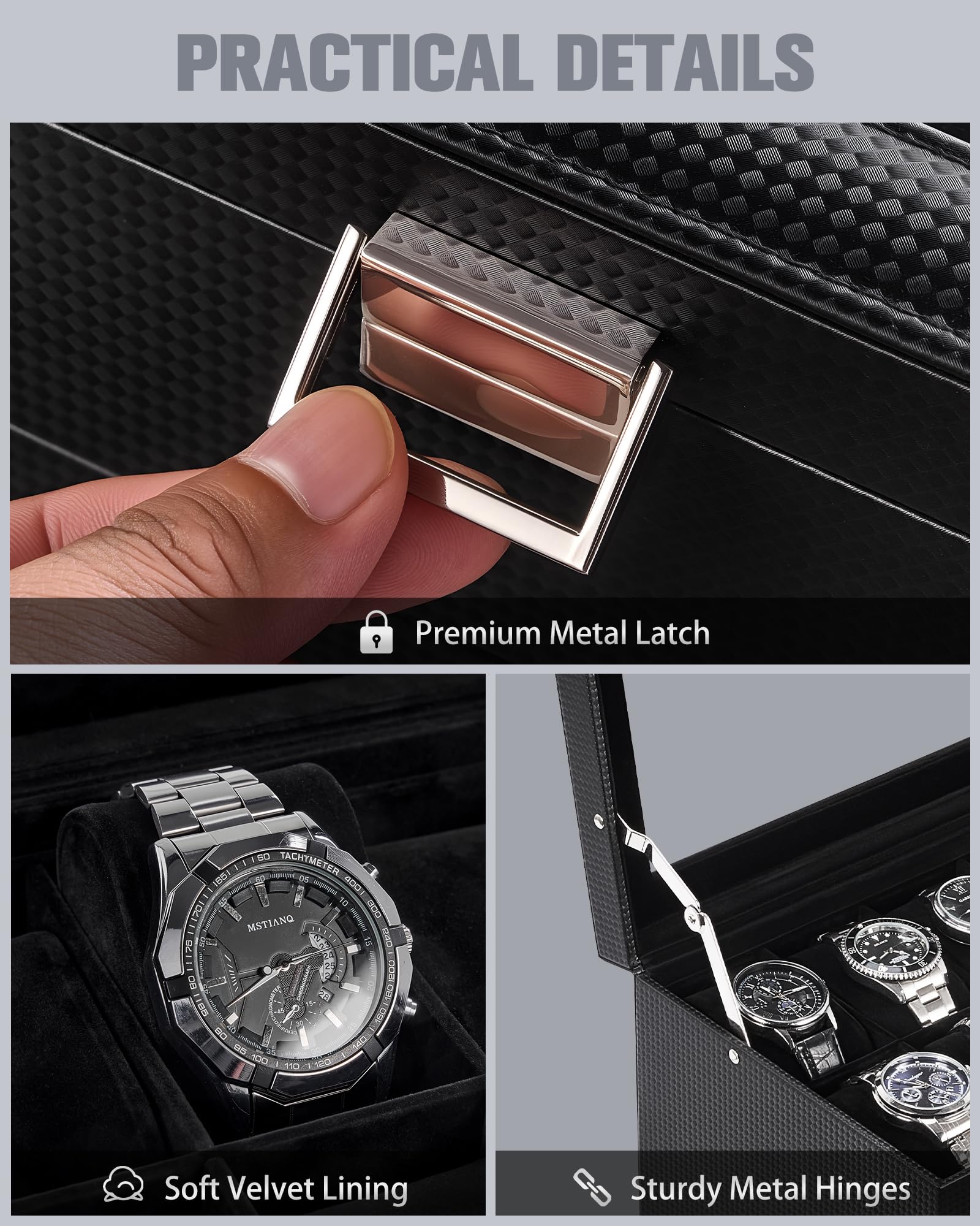 Lolalet Caja para Relojes con 24 Ranuras, 3 Niveles -Negro Puro