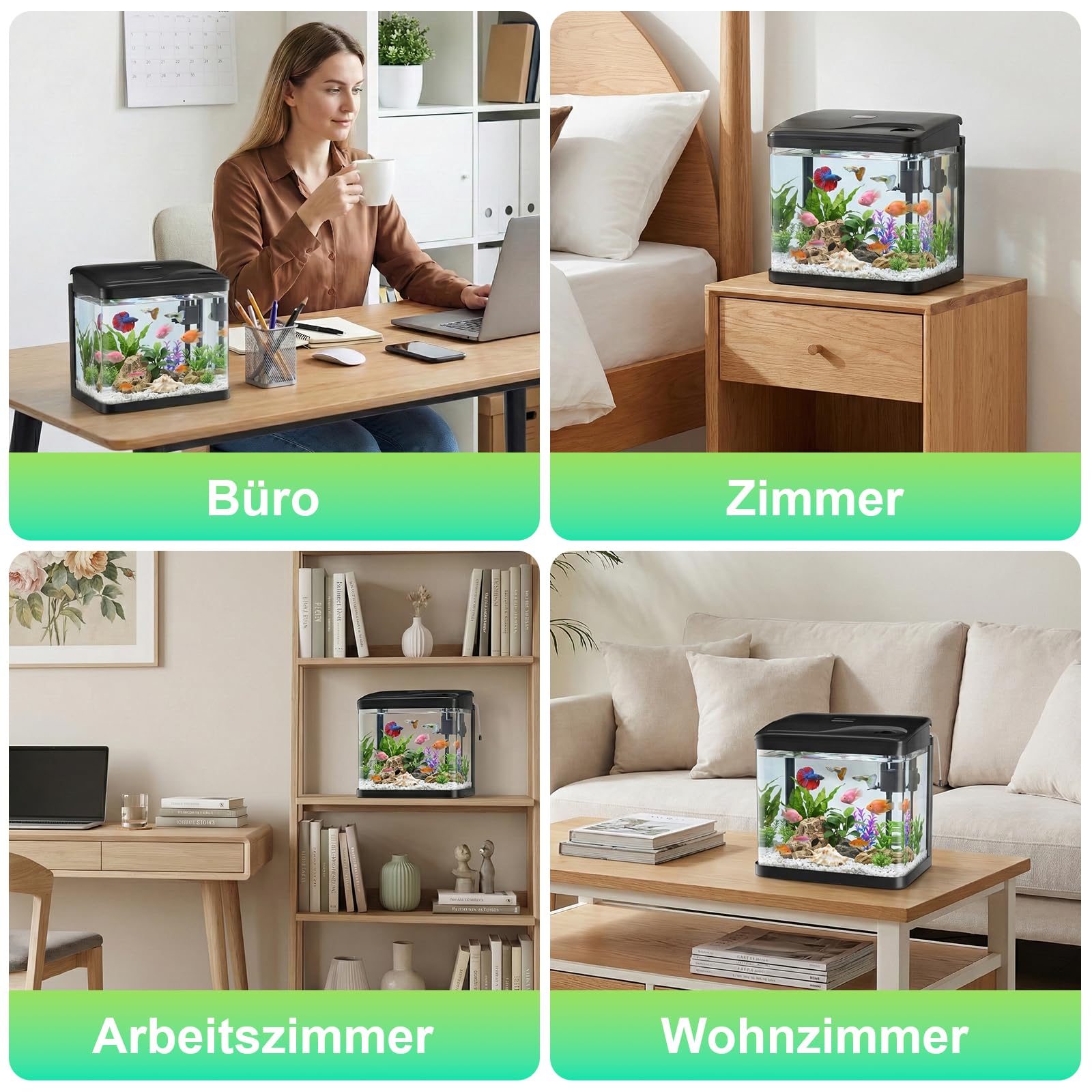 6L Aquarium Set Nano Fischtank Aquarium Mit LED-Leuchten & Filtersystem kleines Aquariums Komplettset Schwarz
