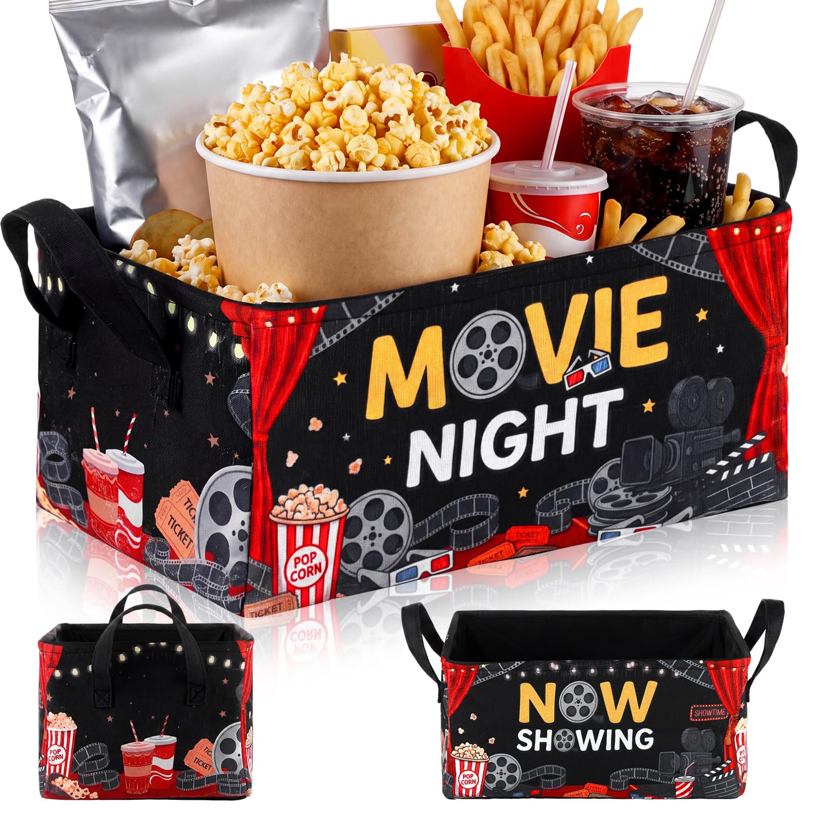 Movie Night Gift Basket Snack with Handles Reusable Fabric Snack Tray