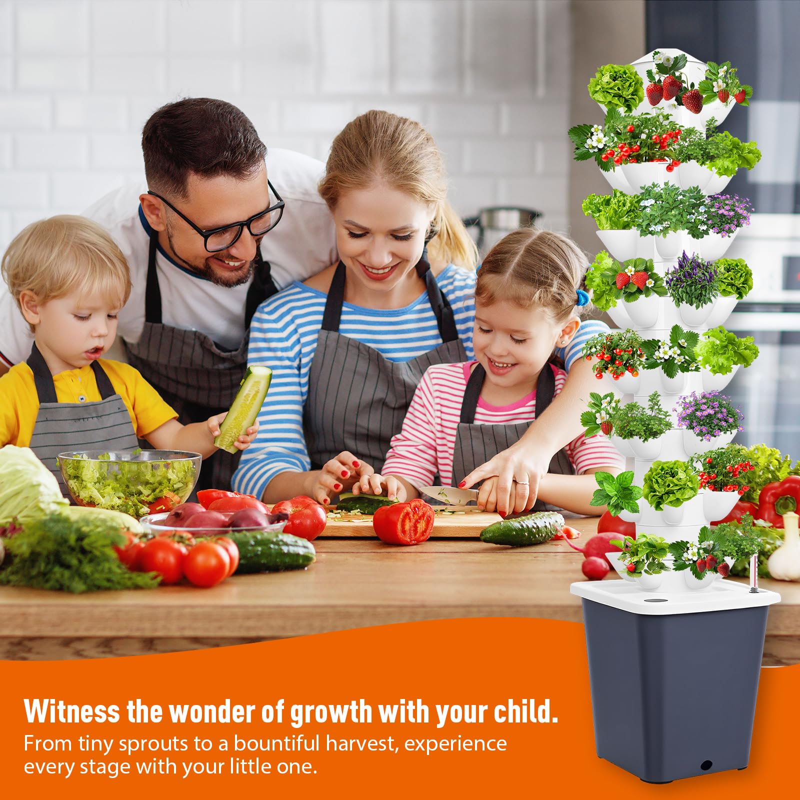 Torre Hidropónica 40 Pods, Sistema De Cultivo Vertical con Depósito 10L | Sistema Hidropónico Sin Tierra De 8 Capas Con Bomba De Agua, Kit Aeropónico Para Cultivar Hierbas, Frutas Y Verduras