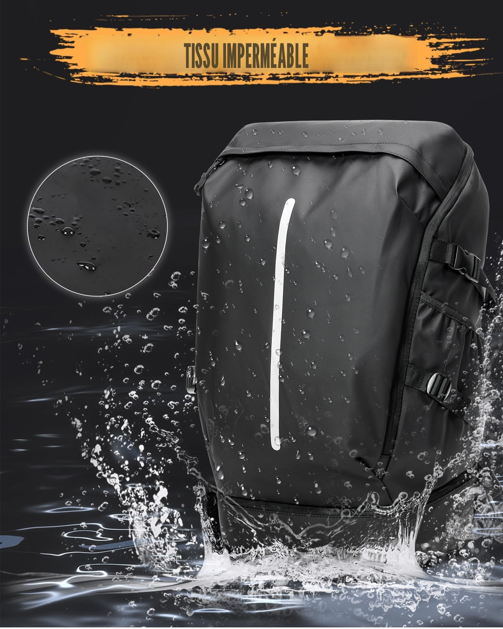 Sacs à dos étanches pour moto pour hommes et femmes Grands sacs à dos pour moto Sacs de voyage avec compartiment pour chaussures Sac à dos léger pour moto Motorcycle Backpack Noir