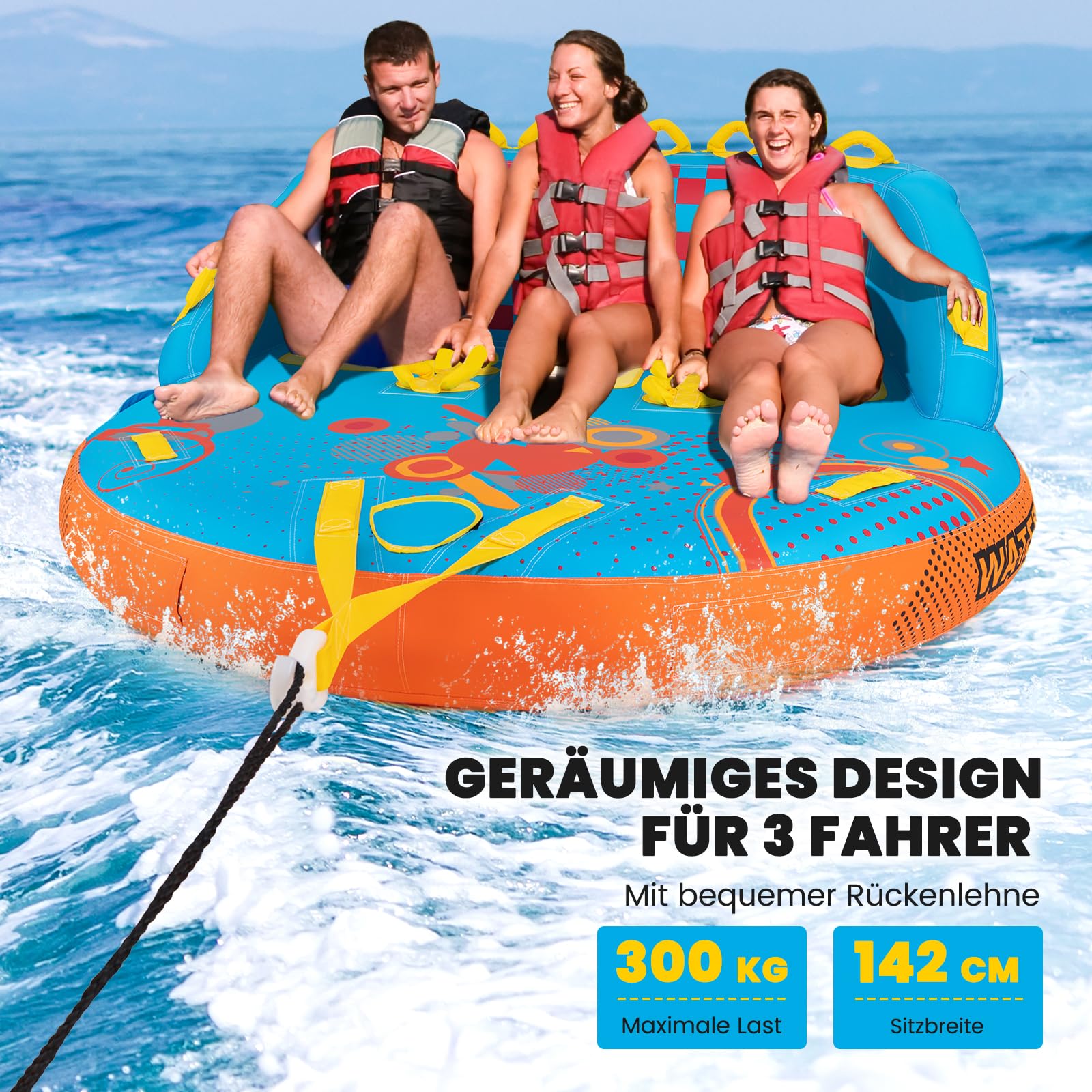 GYMAX aufblasbare Towable-Couch für 2/3 Personen, Wassersport Schlepp-Reifen für Boot & Jet-Ski