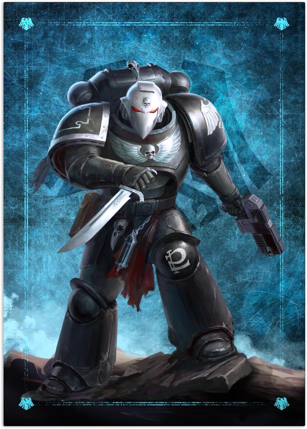 Displate Official Warhammer Metal Poster Magnetic Mounting Included Licensed Artwork Modern Wall Decor Raven Guard Intercessor Poster 12.6x17.7 in