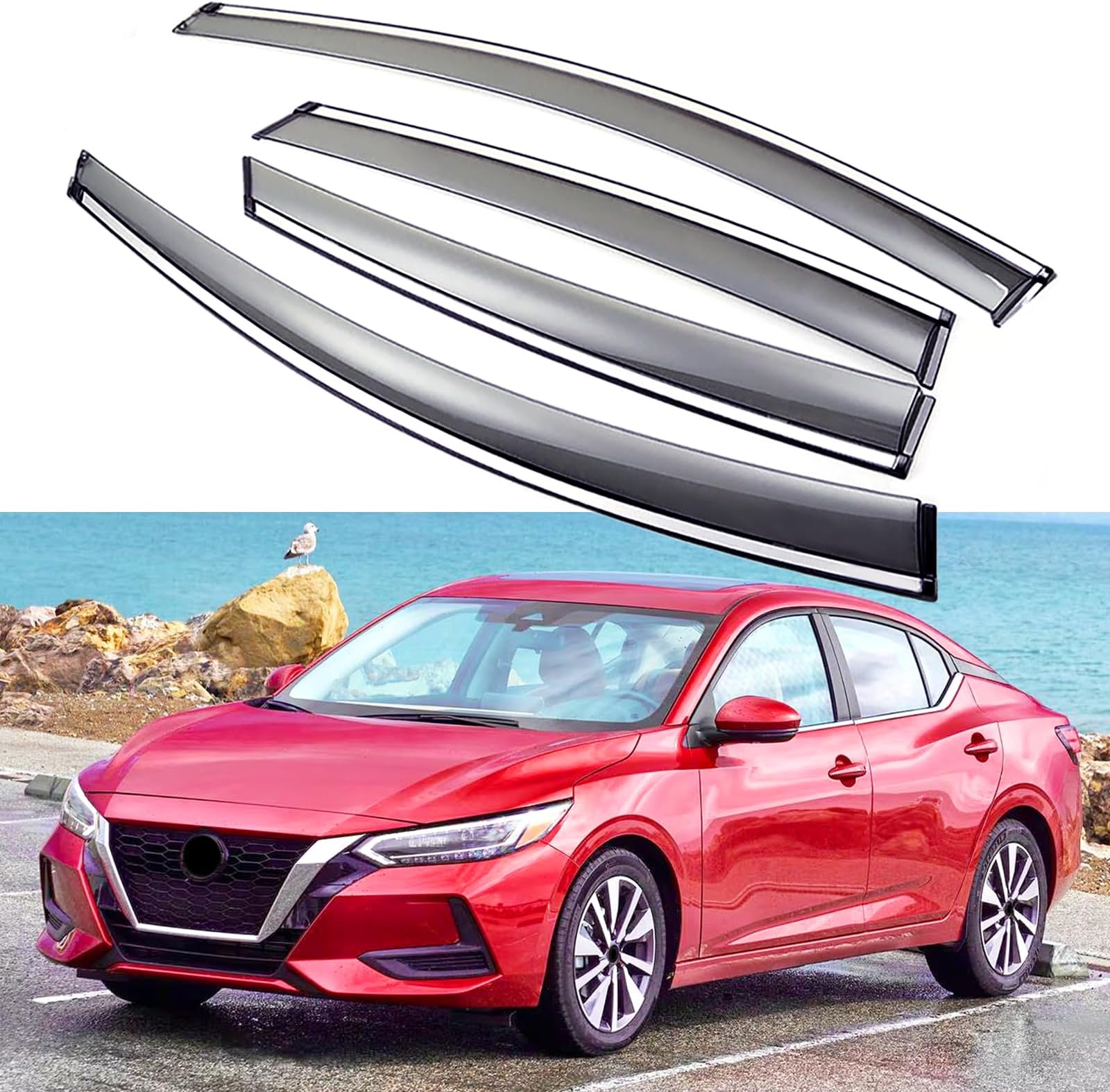 Side Window Deflectors Nissan Sentra 2020 With Black Trim