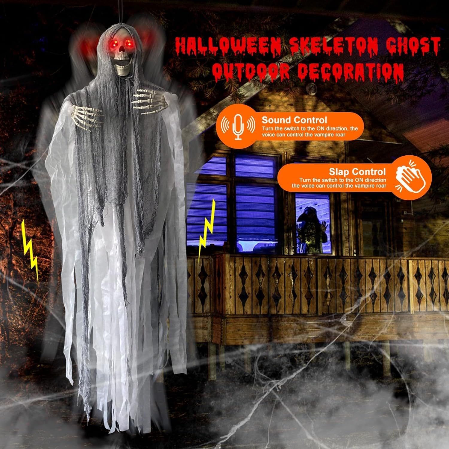 Décoration De Jardin Squelette à Suspendre Pour Halloween : Fantôme Décoration Extérieure à Suspendre Fantômes Tête De Mort Fantôme Crâne Articles De Décoration Yeux Lumineux Et Son D'horreur Pour