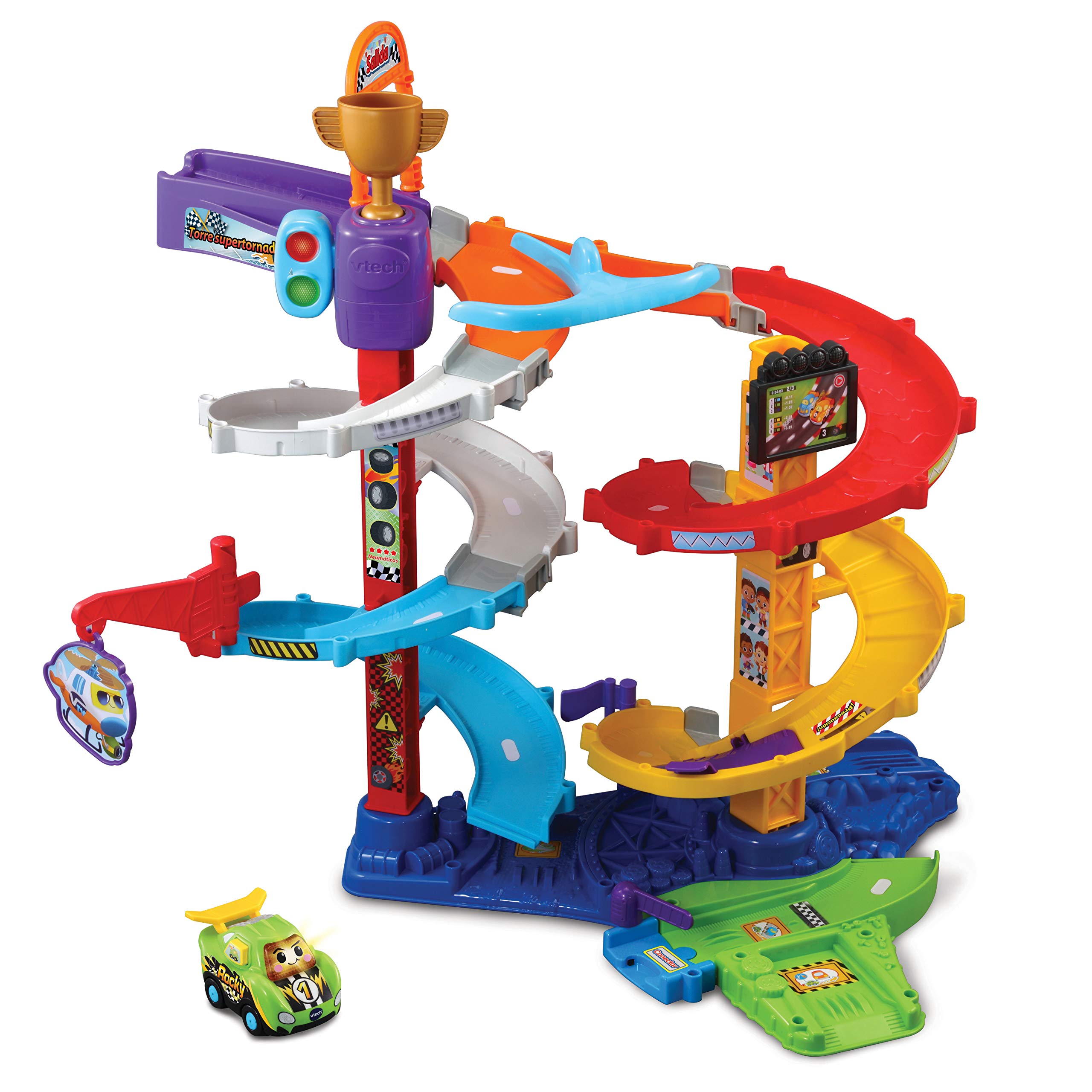 VTech 3480-535022 Supertornado Tower TutTut Bólidos, obwód garażowy, tory łączące, różne wycieczki, spirala - zawiera Rocky Superbolid Vehicle