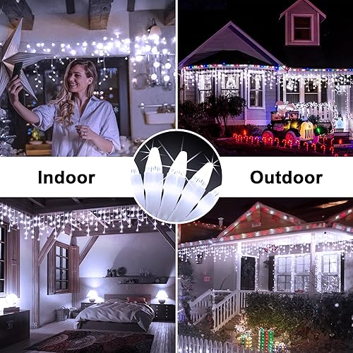 Miniatura 6 de 1296 luces LED de Navidad de 131 pies, 288 gotas, luces colgantes al aire libre con 8 modos y temporizador, tira de luz de cortina enchufable al