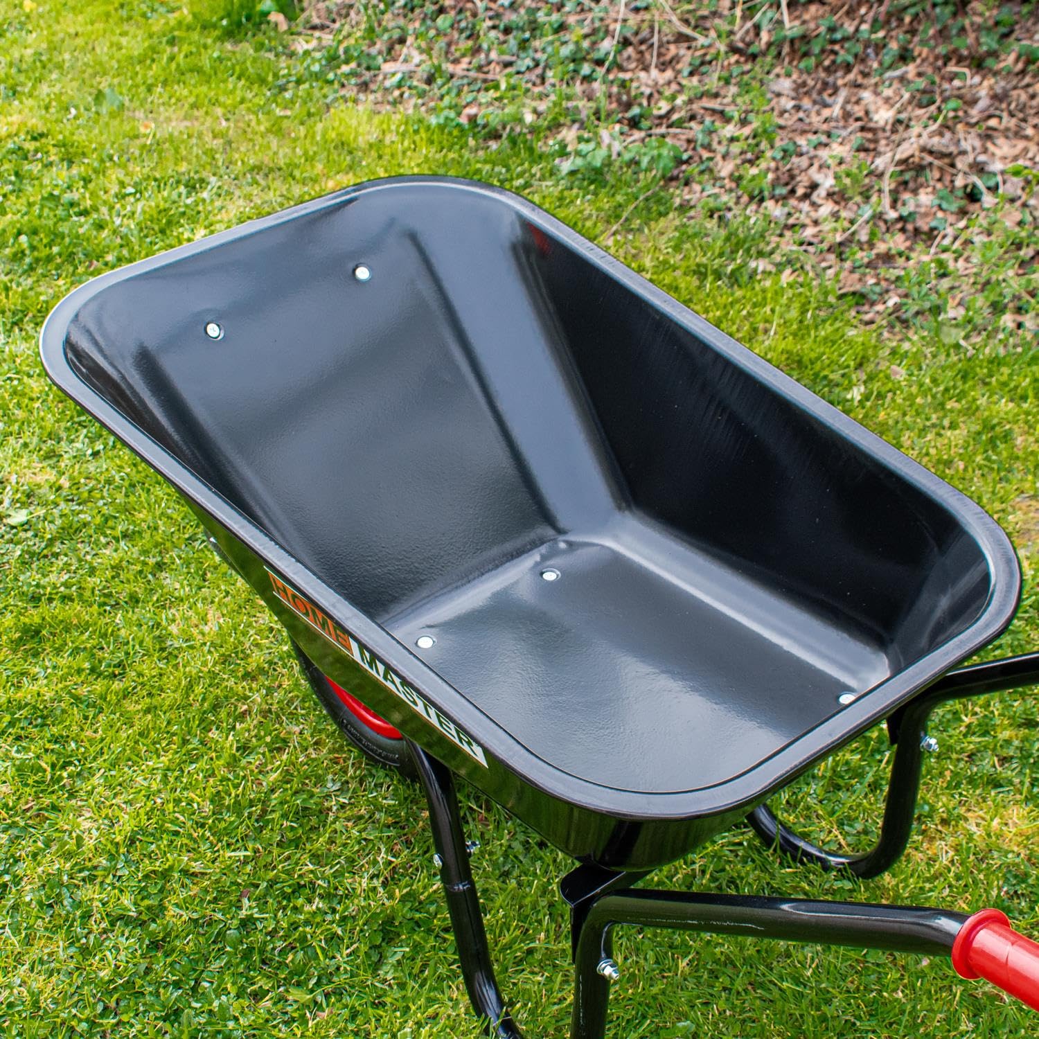 Carriola da giardino resistente HOMEMASTER® | 90 litri 120-150 kg | Pneumatico | Plastica rinforzata | Robusta carriola per carretto da trasporto di grandi dimensioni (Steel Black)