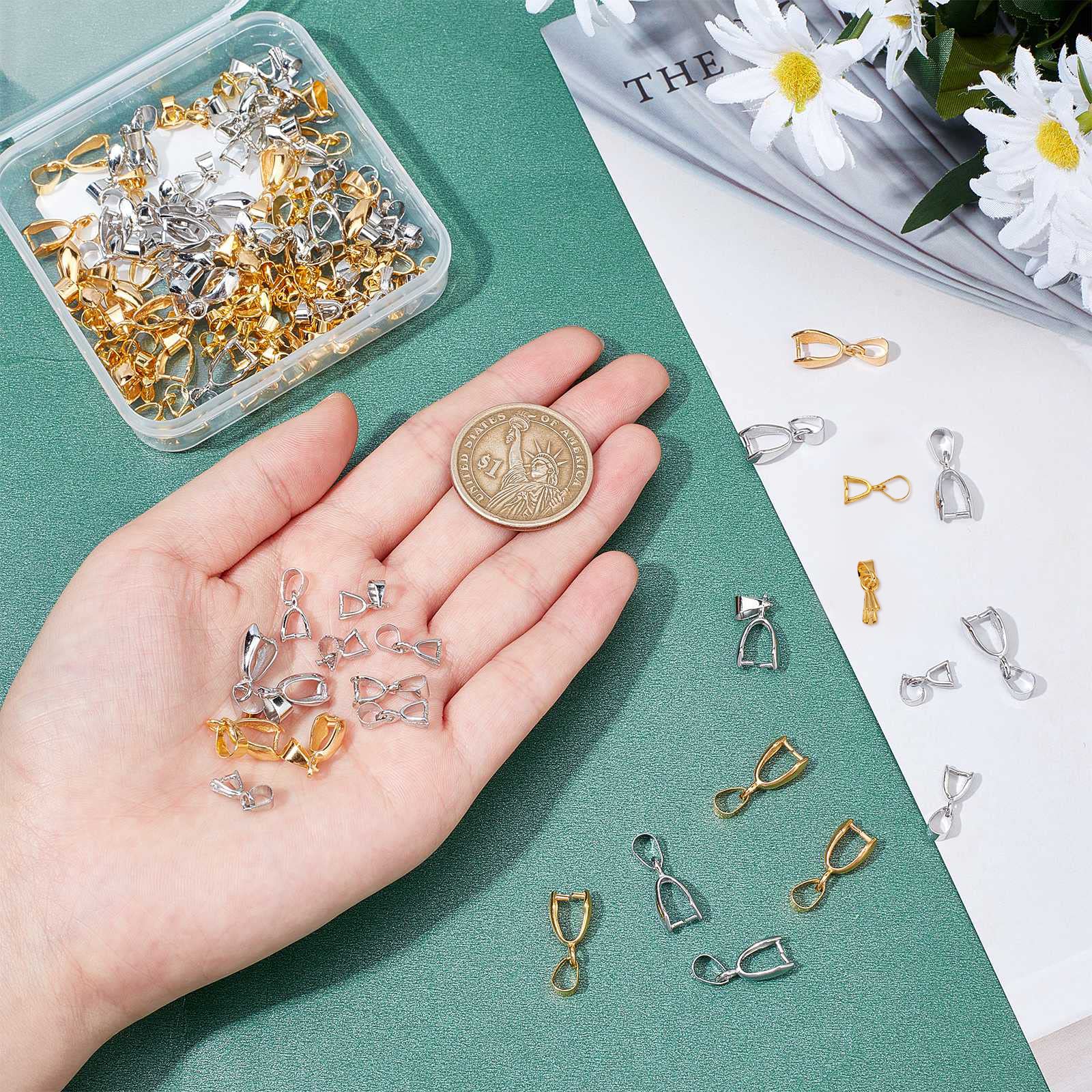 10 Pendentifs Monture Griffe Branche En Laiton Argenté - 30x29.5mm, Réglable, Pour DIY Bijoux, Résine, Pierres - 13