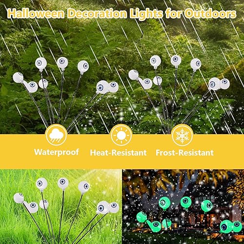 Miniatura 4 de 2 luces solares de Halloween para exteriores, luces solares de miedo, verde, morado, rojo, amarillo, luciérnaga, 681012 LED, impermeables, luces