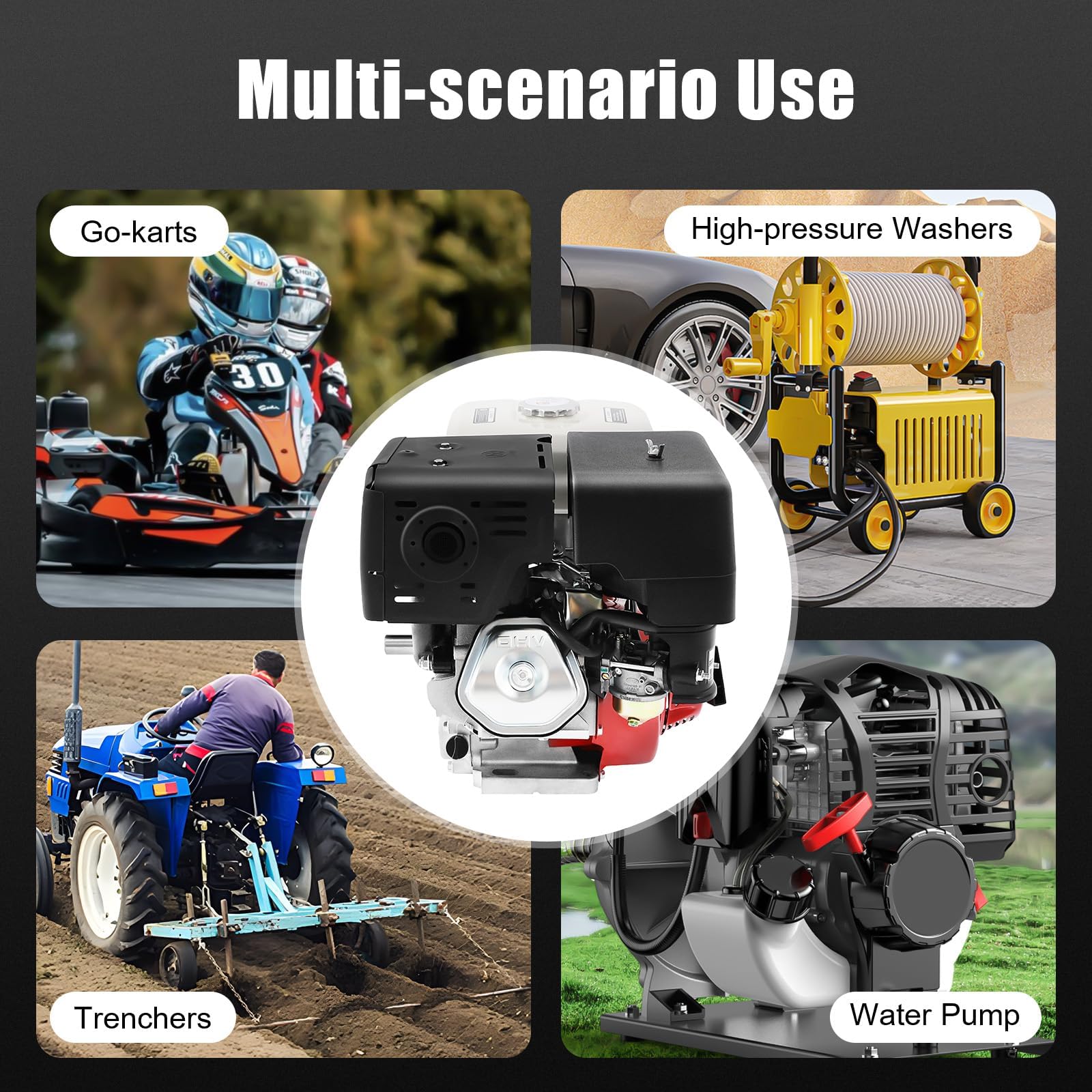 Motores de 4 tiempos Motor de kart, motor de gasolina de 15 CV, motor estacionario, motor industrial, de cuatro tiempos refrigerado por aire, kart de 420cc