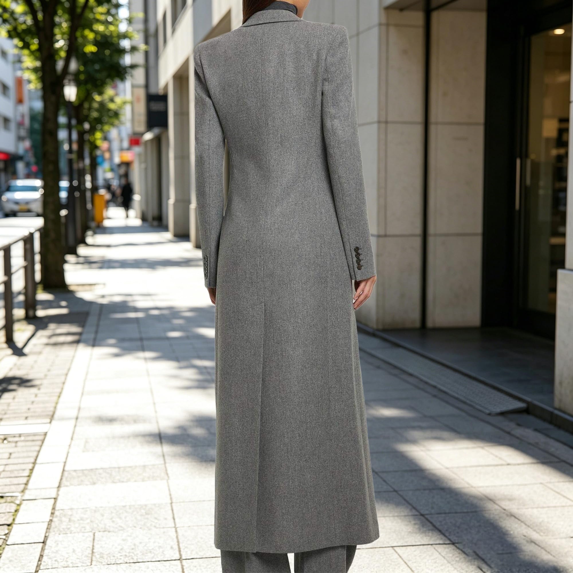 Trench d'hiver élégant pour femme avec revers cranté | Veste trench longue, manteau classique, col à revers, boutons sur le devant, couche d'hiver décontractée et élégante