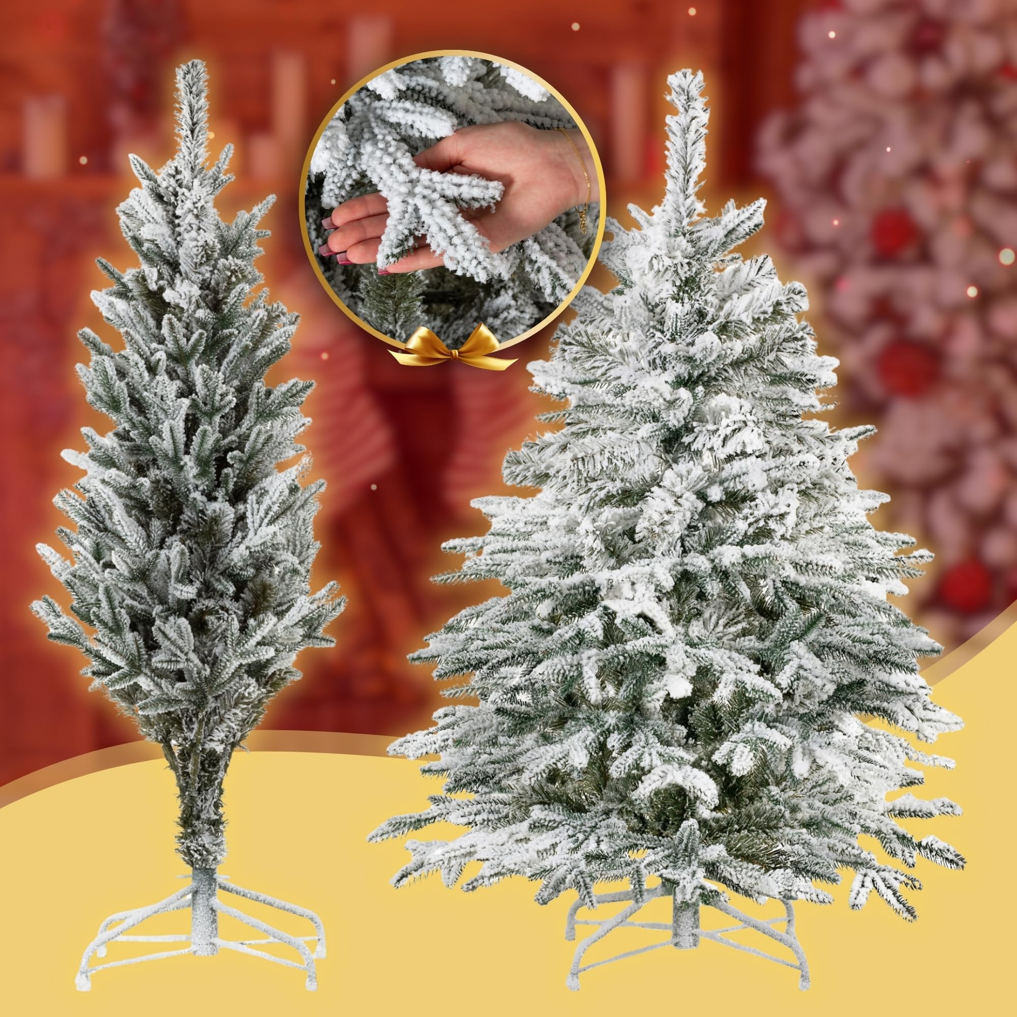 Springos Árbol de Navidad Artificial de 120 cm en Tronco Cubierto de Nieve, Abeto Natural Artificial con 140 Puntas y Soporte de Metal Estable, Aspecto de Nieve, pequeño para decoración de Invierno