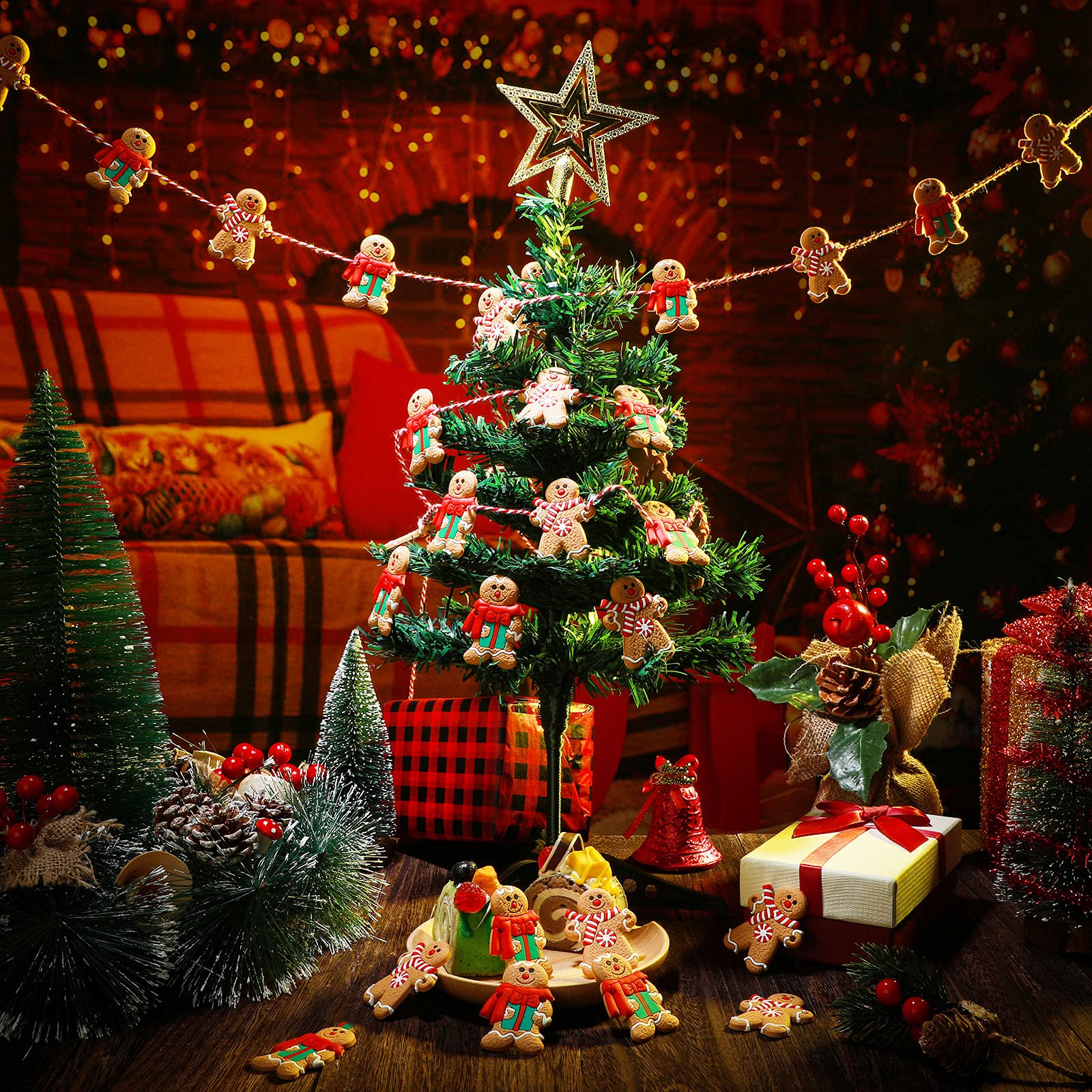 Guirlande De Biscuits En Pain D'épice - Bannière De Biscuits De Vacances - Bannière De Pain D'épice - Douche De Pain D'épice De Noël - Guirlande De Pain D'épice - Bonhomme En