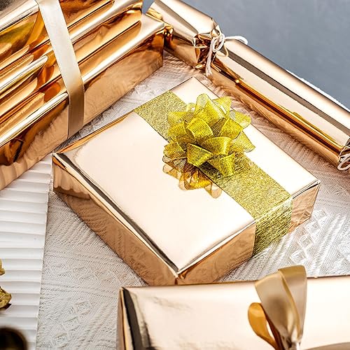 Miniatura 2 de MAYPLUSS Papel de regalo metálico champán, 17 pulgadas x 33 pies, papel de aluminio dorado champán brillante de lujo con brillo metálico, papel de