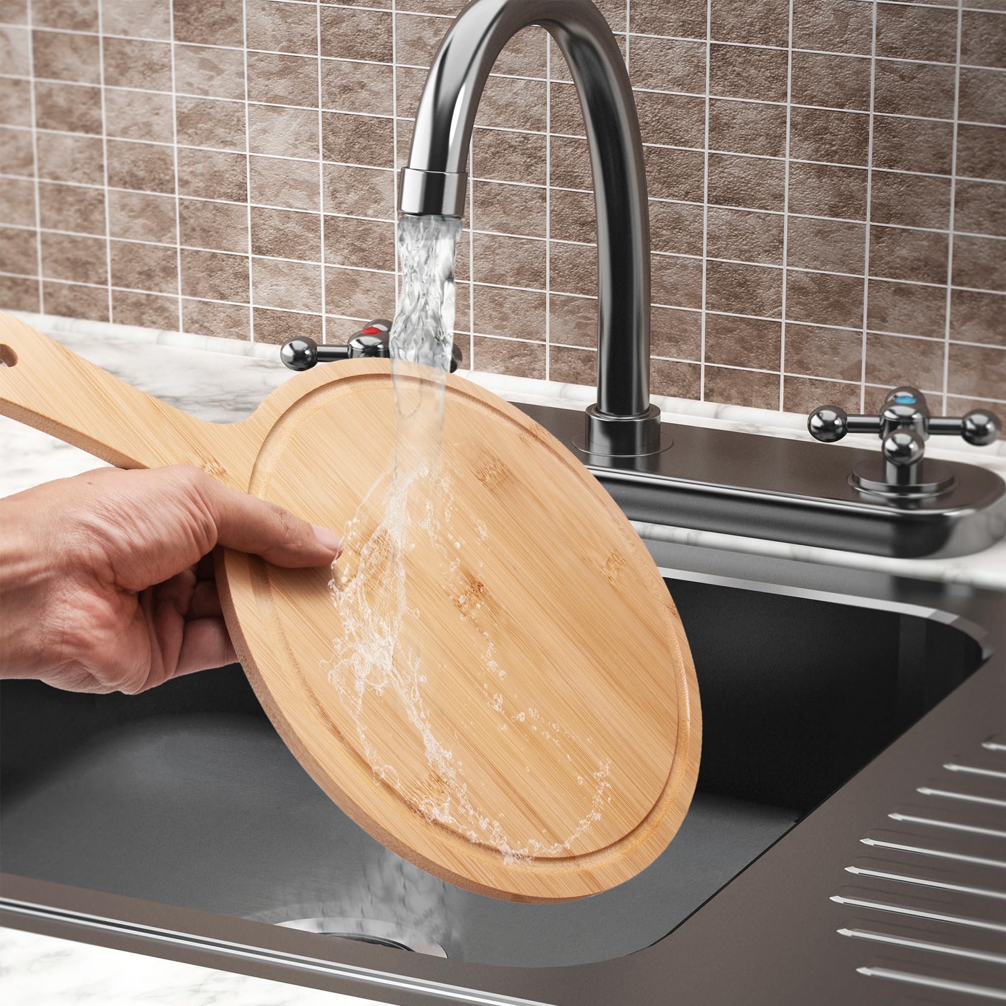 WILLOWDALE Holzschneidebretter für die Küche, 25,4 cm, rund, Charcuterie-Bretter, Servierbrett für Pizza, Käse, Dessert, Holz-Schneidebrett mit Griff, Obst, Gemüse, Bambus, Schneidebrett-Set, 10 Stück