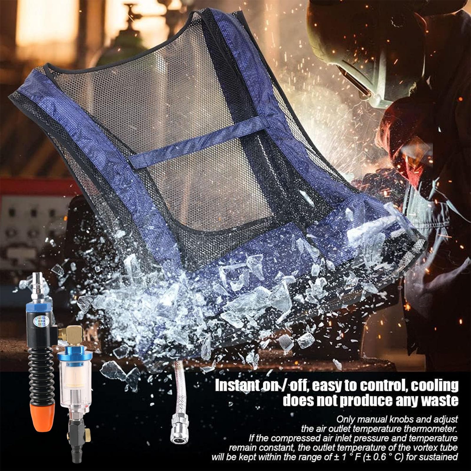 Chaleco de enfriamiento comprimido por aire de acero para soldadura para sitios de construcción de seguridad industrial Engranaje liviano resistente calor Equipo de enfriamiento industrial