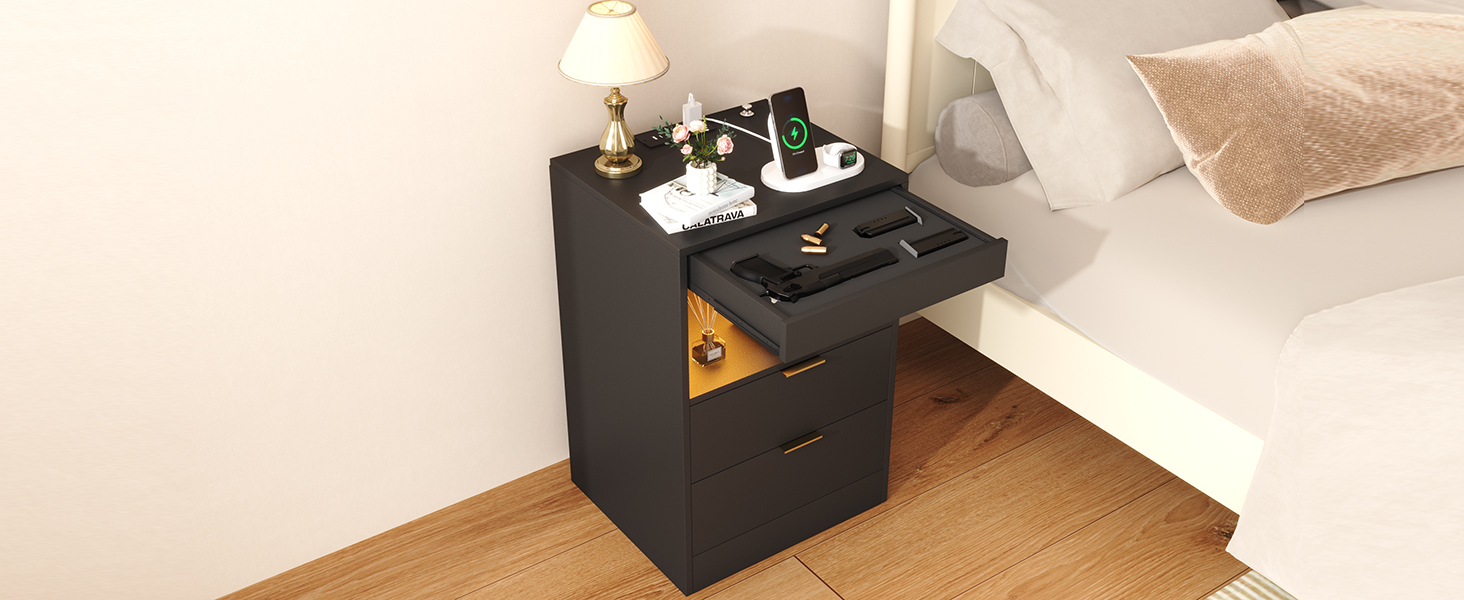 Amazon.com: Yusong Night Stand with Gun Drawer & Invisible Lock
