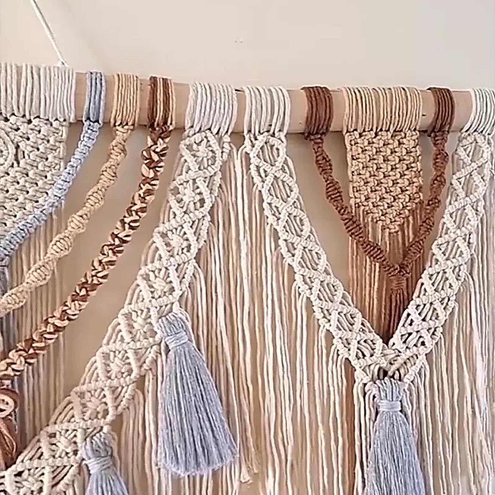 Bohemio Macrame Colgante de Pared Grande Tapiz Tejido geométrico, Tapiz de Arte Tejido a Mano con Borla y Patrones Elegantes, Cuerda de algodón Natural Boho Decoraciones,120x95cm