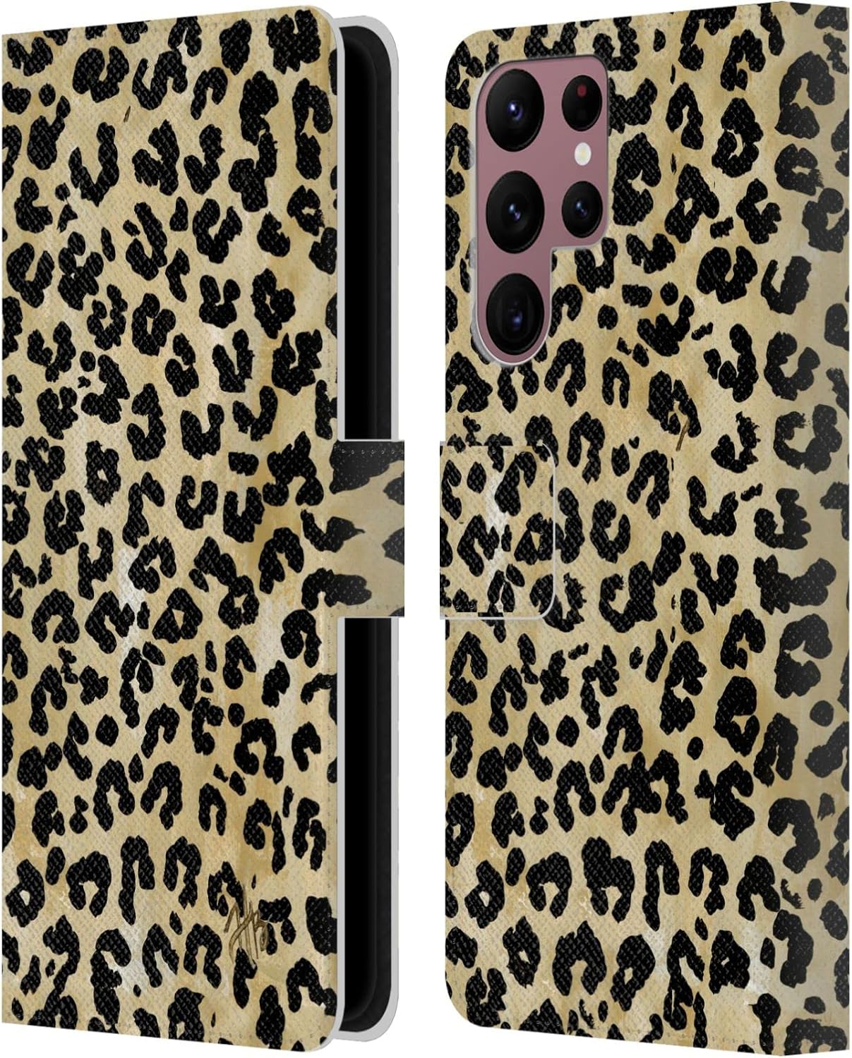 Head Case Designs Officially Licensed Haley Bush Abstract Navy Gold White Pattern Painting Leather Wallet Case Compatible with Samsung Galaxy S22 Ultra 5G