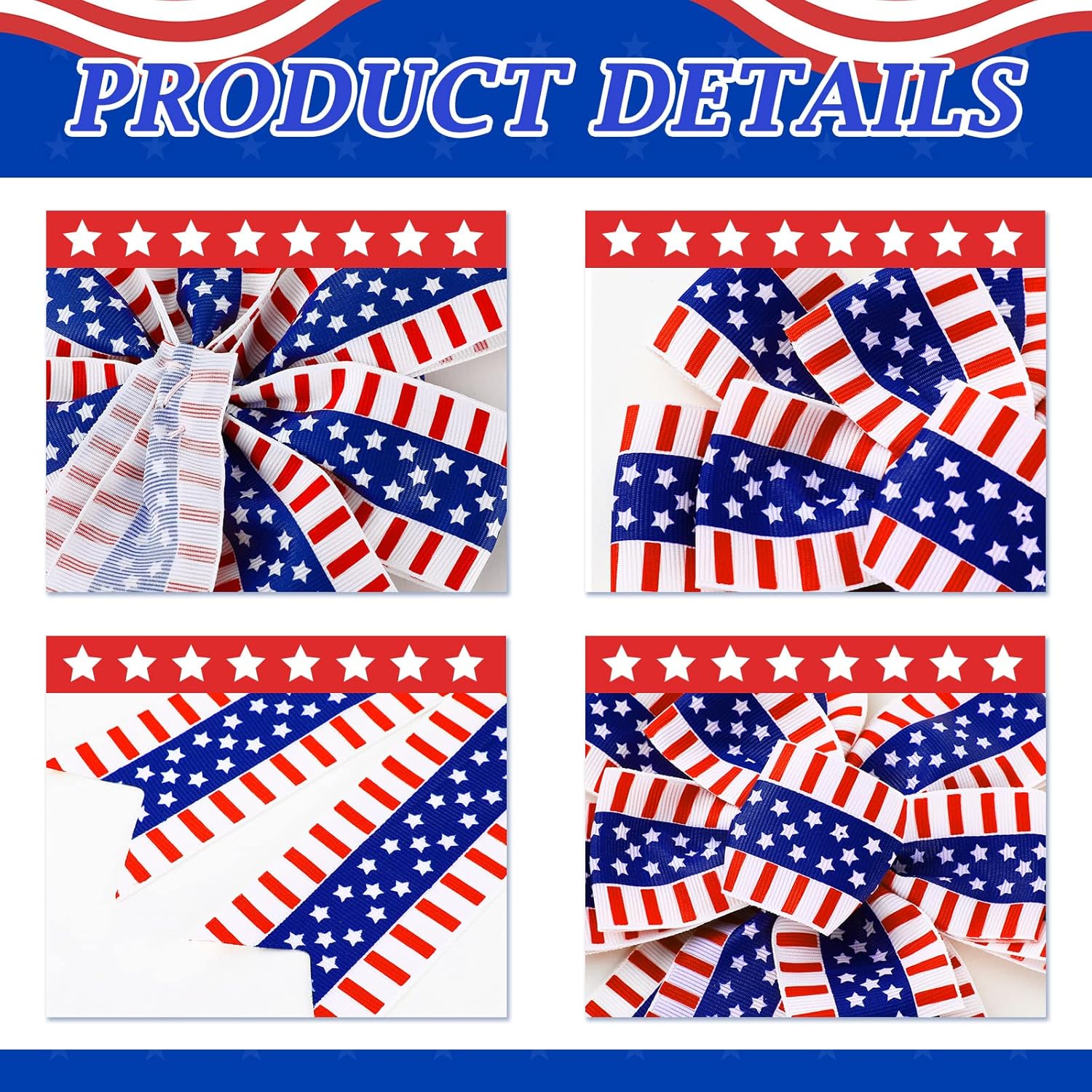 WILLBOND 4th of July Patriotic Wreath Bows, Red White Blue Star Stripe American Flag Bows, Independence Day Memorial Day Patriotic Decorations for Indoor Outdoor Wreath Porch Home Party Decor(12 Pcs)