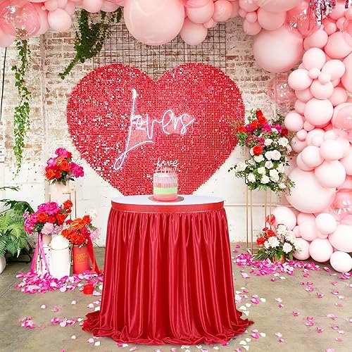 Miniatura 5 de Mantel rectangular redondo de poliéster rojo de 9 pies para decoración de fiestas, bodas, baby shower