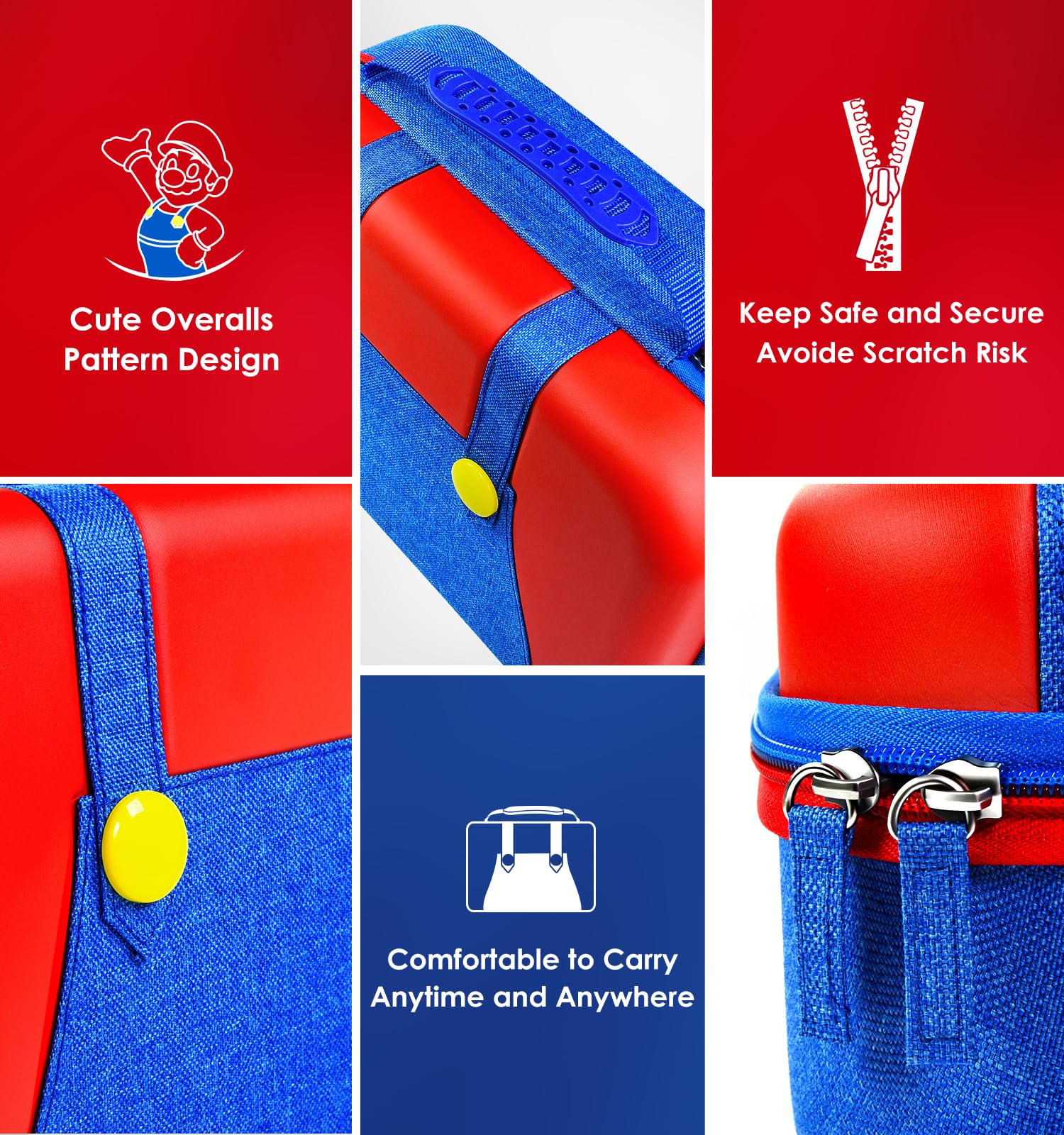 ivoler Carrying Storage All in One Case for Nintendo Switch 2, Portable Traveler Deluxe Carrying-All Protective Hard Messenger Bag Soft Lining Pouch 20 Games for Console & Accessories, Red+Blue — view 6