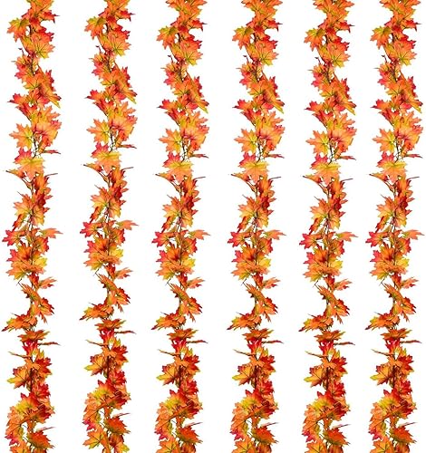 Dearhouse Paquete de 6 guirnaldas de hojas de arce, guirnalda de vid colgante, guirnalda artificial de follaje de otoño, decoración de Acción de