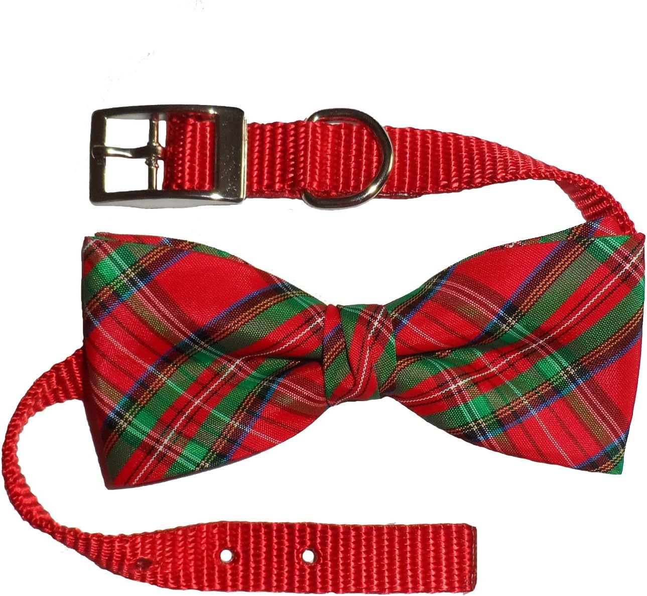 Dog Collar with Bow Tie, Red Plaid (12" x 5/8")