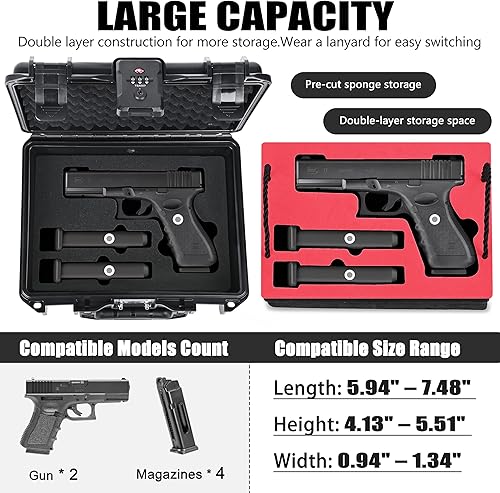 Miniatura 9 de Kinghardcase Funda rígida impermeable para pistola táctica  A prueba de golpes, aprobada por la TSA con espuma para Glock