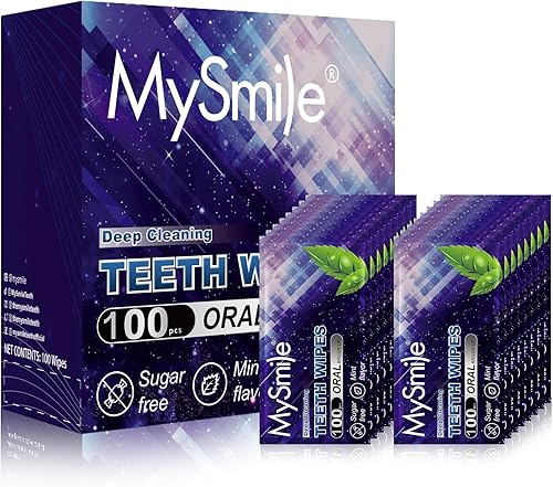 MySmile Toallitas de dientes, 100 unidades, cepillo de dedo, toallitas de limpieza profunda, cepillo oral para limpieza de dientes, sabor a menta