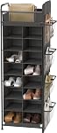 Simple Houseware 8 Tier Shoe Stand Tower Rack with 16 Cubes, Top Shelf and Side Hanging Pockets, Dark Gray