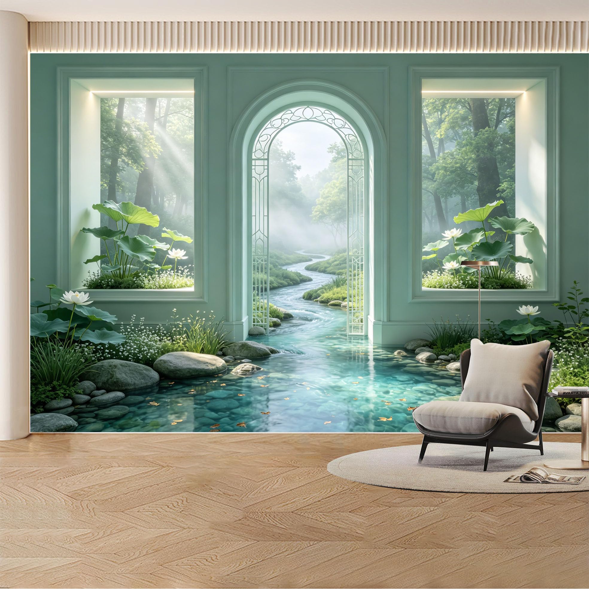 Custom Wall Mural Wallpaper Forest Stream Landscape Nature Wall Decor Large Wall Art Misty Zen Removable SelfAdhesive Large Photo for Living Room， Bedroom， Office