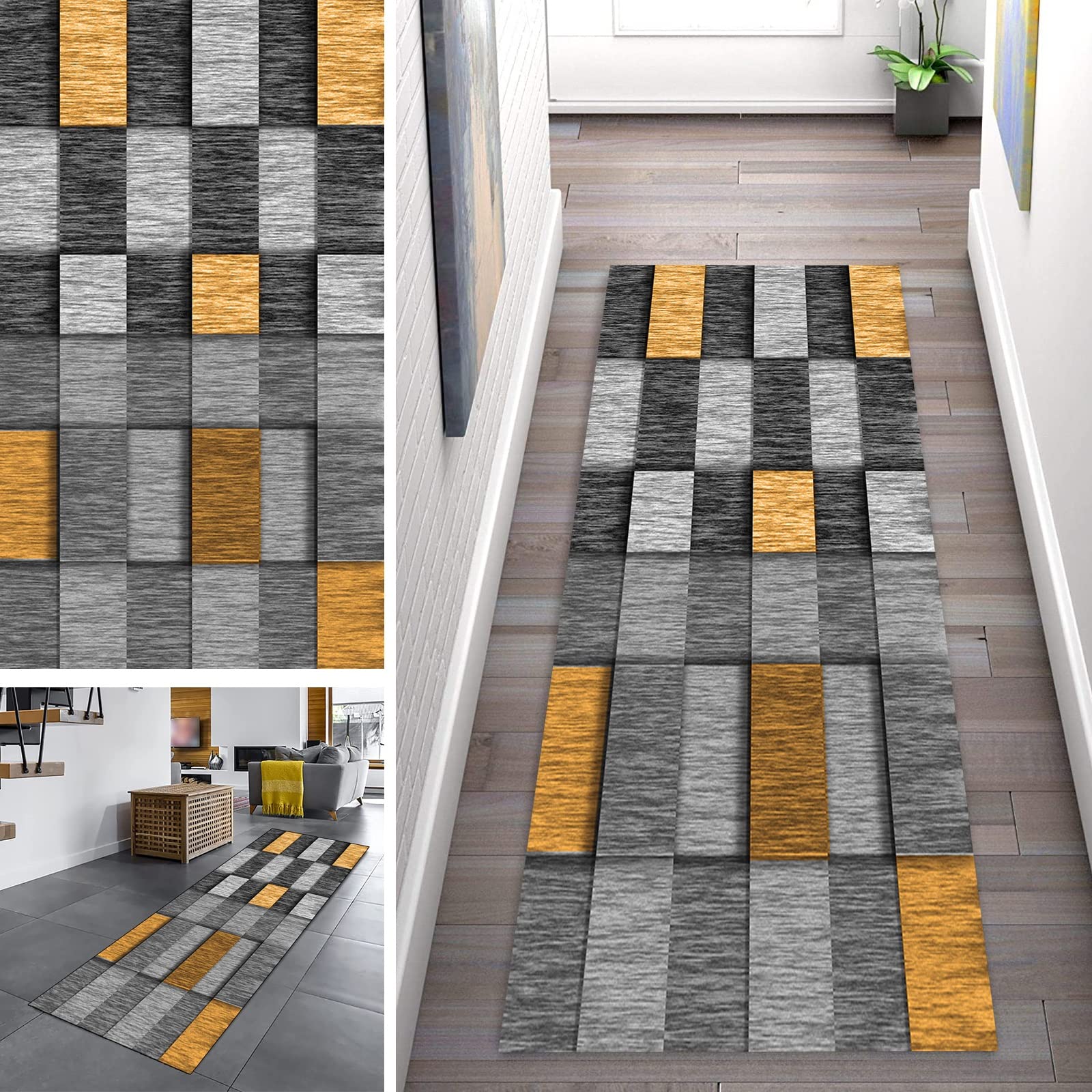ZUZEKU Tapis De Passage Cuisine Coloré Antidérapant Moderne Design, Tapis Pour Couloir Lavable Long Polyester Chambre Salon Tapis, Largeur 40cm/ 50cm/ 60cm/ 70cm/ 80cm/ 90cm/ 100cm