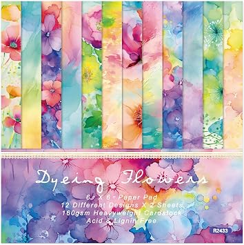 Floral Scrapbook Paper Pad,24 Sheets 6x6 Single Sided Decoupage Patterned Paper Kit,Junk Journal Scrapbooking Supplies Pack for Journaling Scrap Crafting,160gsm Floral Cardstock