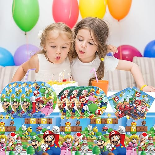 Miniatura 8 de Mario Party Supplies 41 El paquete incluye 20 platos, 20 servilletas, 1 mantel para decoración de fiesta de cumpleaños de Mario