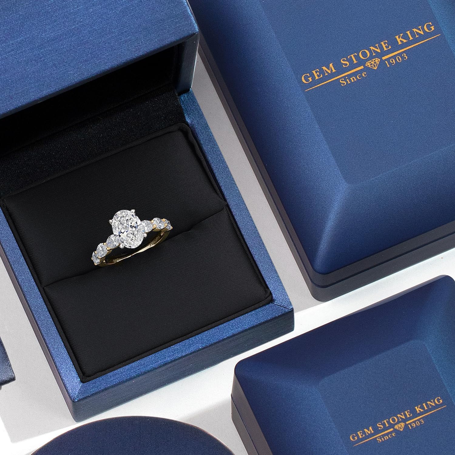 Gem Stone King 2 to 5.9 Cttw Oval Lab Grown Diamond Engagement Ring For Women | 2-Tone 14K White and Yellow Gold | IGI Certified | D-E Color | VS1-VS2 Clarity | Wedding Anniversary Ring