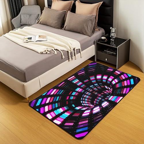 Miniatura 4 de Trippy - Alfombra decorativa de 5 x 7 pulgadas, diseño geométrico abstracto moderno, para niños y adolescentes, colorida alfombra cuadrada rosa para